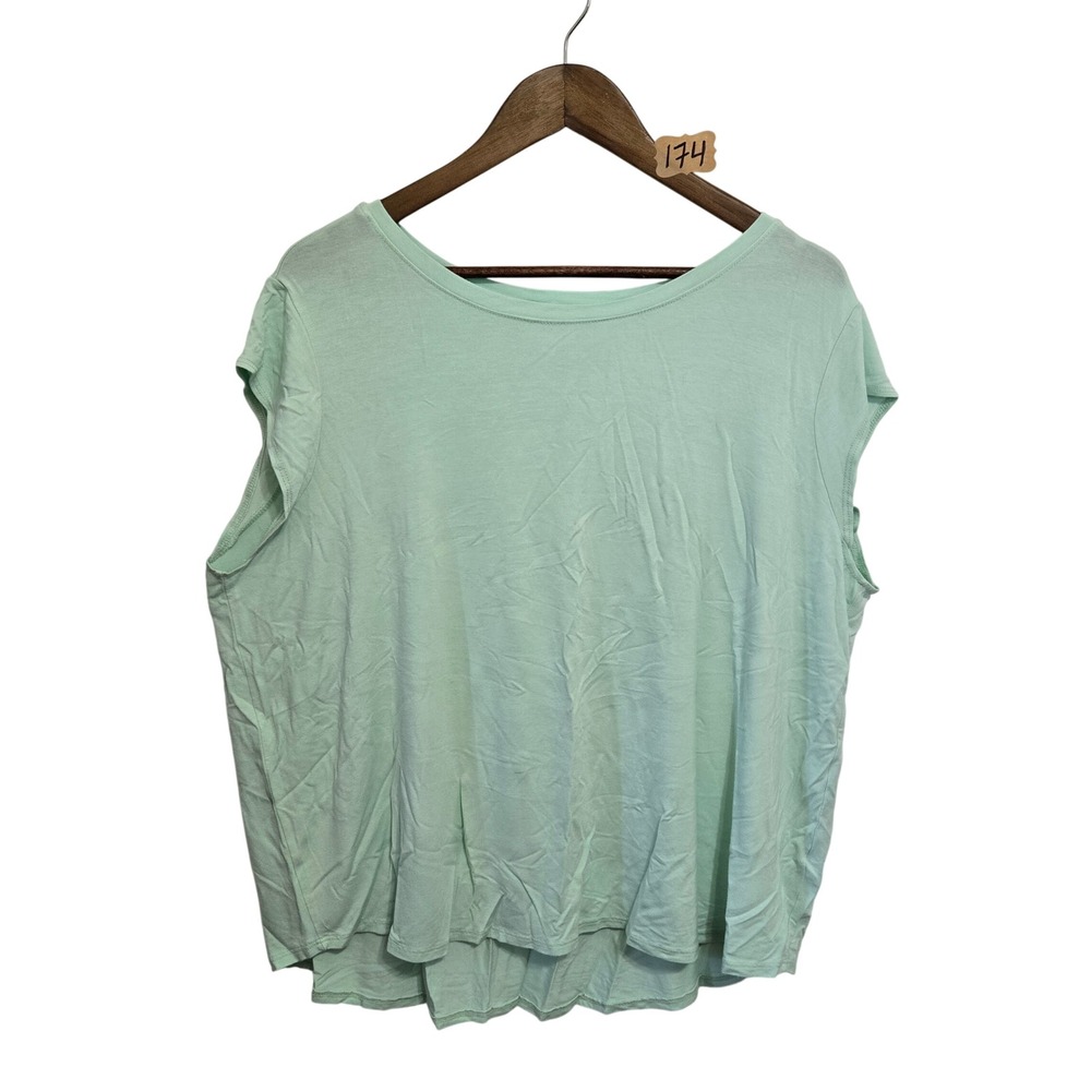 Ava James Mint Green Scoop‎ Neck High Low Short Sleeve Top 1X AV4486GG
